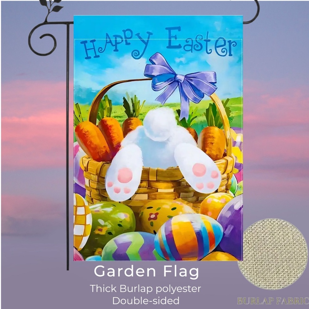 Garden flag, 12” x 18”, Easter bunny bottom, thick burlap polyester double-sided